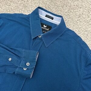 Buttercloth Button Up Shirt Large Blue Icy Cotton Slim Fit Micro Dot Long Sleeve